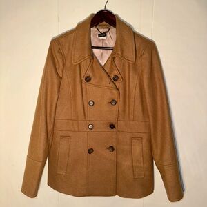 J. Crew wool blend pea coat, caramel
colour, size 14